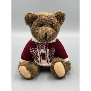 John Henry Company Jointed Brown Teddy Bear In Sweater 11” Stuffed Animal